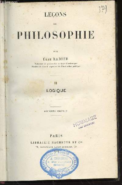 LECONS DE PHILOSOPHIE - TOME 2 : LOGIQUE.