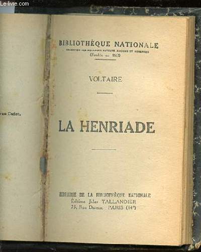 LA HENRIADE - BIBLIOTHEQUE NATIONALE.