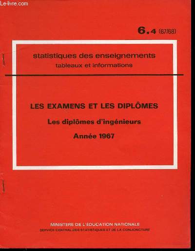 STATISTIQUES DES ENSEIGNEMENTS : TABLEAUX ET INFORMATIONS - LES EXAMENS ET LES DIPLOMES / LES DIPLOMES D'INGENIEURS.