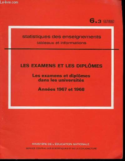 STATISTIQUES DES ENSEIGNEMENTS : TABLEAUX ET INFORMATIONS - LES EXAMENS ET LES DIPLOMES / LES EXAMENS ET DIPLOMES DANS LES UNIVERSITES.