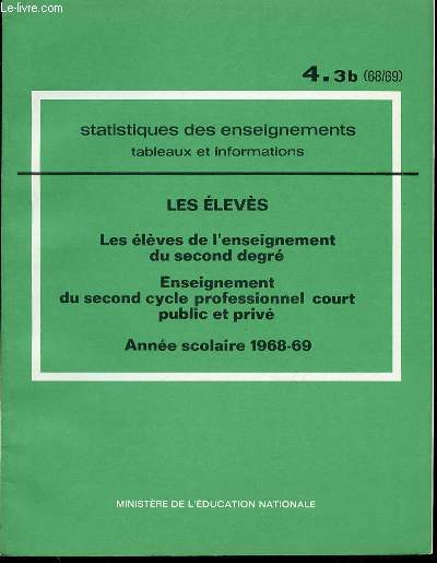 STATISTIQUES DES ENSEIGNEMENTS : TABLEAUX ET INFORMATIONS - LES ELEVES DE L'ENSEIGNEMENT DU SECOND DEGRE / ENSEIGNEMENT DU SECOND CYCLE PROFESSIONNEL COURT PUBLIC ET PRIVE.