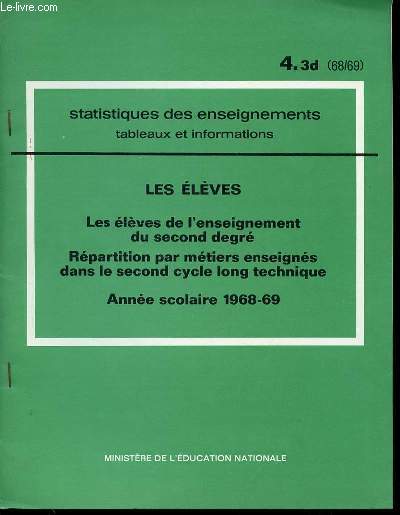 STATISTIQUES DES ENSEIGNEMENTS : TABLEAUX ET INFORMATIONS - LES ELEVES DE L'ENSEIGNEMENT DU SECOND DEGRE / REPARTITION PAR METIERS ENSEIGNES DANS LE SECOND CYCLE LONG TECHNIQUE.