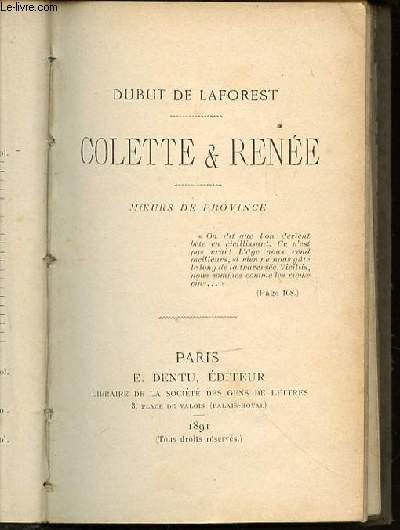 COLETTE & RENEE : MOEURS DE PROVINCE.