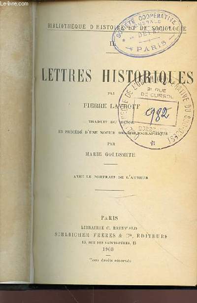 LETTRES HISTORIQUES - BIBLIOTHEQUE D'HISTOIRE ET DE SOCIOLOGIE.