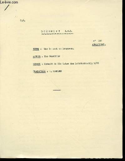 DOCUMENT I.N.S. N333 : ATHLETISME - SUR LE SAUT EN LONGUEUR.