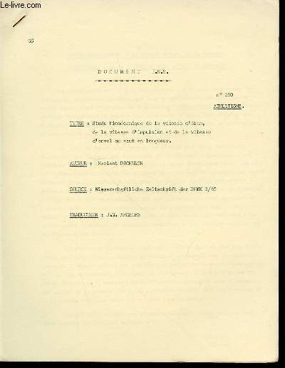 DOCUMENT I.N.S. N350 : ATHLETISME - ETUDE BIOMECANIQUE DE LA VITESSE D'ELAN, DE LA VITESSE D'IMPULSIN ET DE LA VITESSE D'ENVOL AU SAUT EN LONGUEUR.