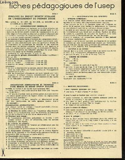 FICHES PEDAGOGIQUES DE L'USEP : EPREUVES DU BREVET SPORTIF SCOLAIRE DE L'ENSEIGNEMENT DU PREMIER DEGRE / LES 5 ENCHAINEMENTS GYMNIQUES DU BSS 1967.