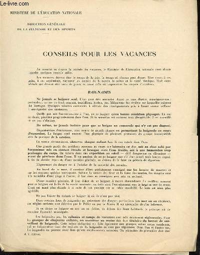 CONSEILS POUR LES VACANCES : BAIGNADES, MONTAGNE ET CAMPING.