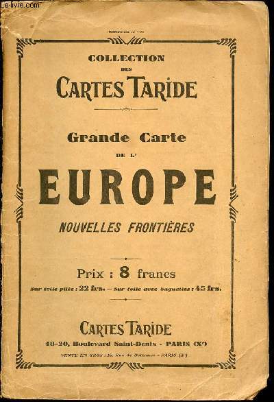 GRANDE CARTE DE L'EUROPE - COLLECTION DES CARTES TARIDE / NOUVELLES FRONTIERES.