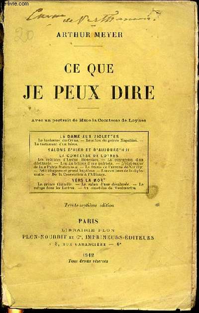 CE QUE JE PEUX DIRE : LA DAME AUX VIOLETTES (LE BOULEVARD DU CRIME) - LA COMTESSE DE LOYNES - VERS LA MORT (LE PRINCE GAMELLE, LE REFUGE DANS LES LETTRES) - ETC.