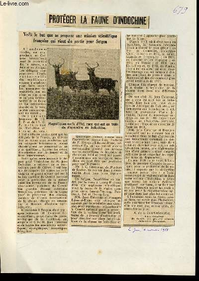 PROTEGER LA FAUNE D'INDOCHINE - VOILA LE BUT QUE SE PROPOSE UNE MISSION SCIENTIFIQUE FRANCAISE QUI VIENT DE PARTIR POUR SAIGON.