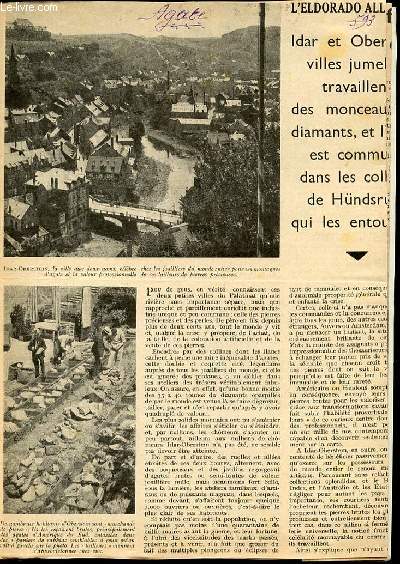 L'ELDORADO ALLEMAND - IDAR ET OBERSTEIN, VILLES JUMELLES, TRAVAILLENT DES MONCEAUX DE DIAMANTS, ET L'AGATE EST COMMUNE DANS LES COLLINES DU HUNDSRUCK QUI LES ENTOURENT.