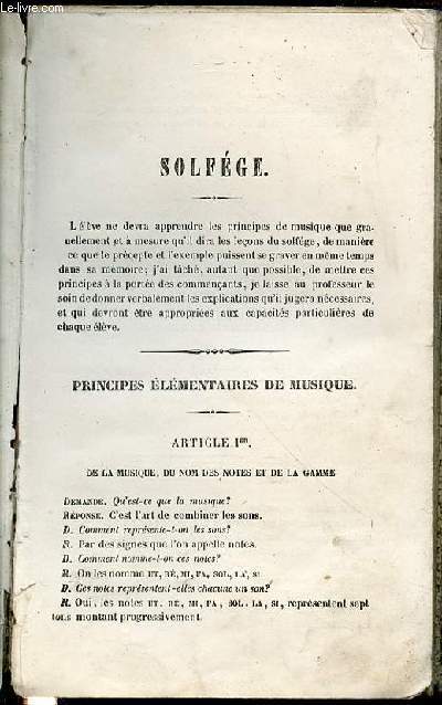 SOLFEGE - PRINCIPES ELEMENTAIRES DE MUSIQUE.