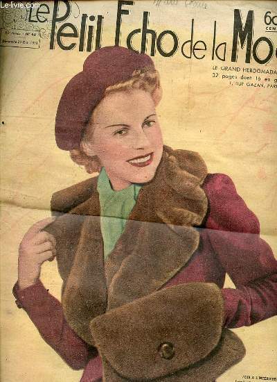 LE PETIT ECHO DE LA MODE N43 / 23 OCT. 1938 - Toilettes pour les visites et le th / Fourrures / L'omelette des Alpes / Jeunes filles aux cheveux longs / Chandail au tricot / ETC.