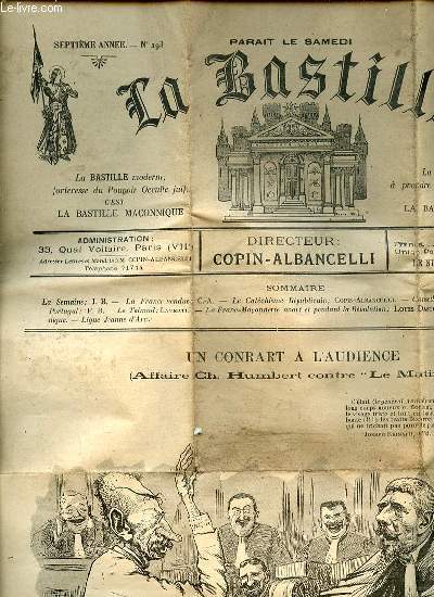 LA BASTILLE N293 / 4 JUILLET 1908 - La semaine / J.B., la France vendue / C.A., le catchisme rpublicain / Copin-Albancelli, conseils de Mgr Delamaire / C.A., en Portugal / F.B., le Talmud / Laverti, la franc-maonnerie avant et pendant la Rvolution ..