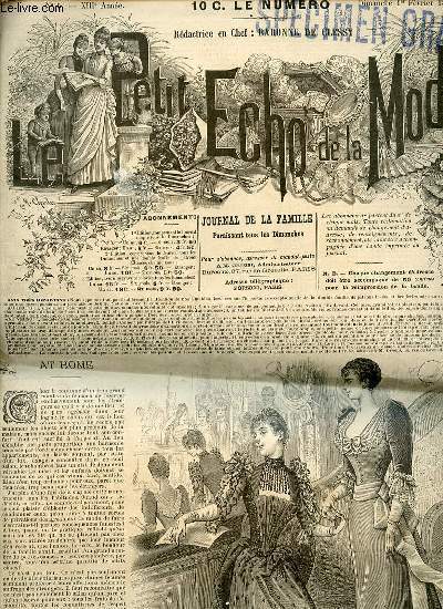 PETIT ECHO DE LA MODE N5 / 1 FEVRIER 1891 - At home / Pantoufle en tapisserie / Douillette en silsienne / Petit chapeau torador en feutre tourterelle / Veste Louis XV en velours bleu de roi / Costume de visite / ETC.