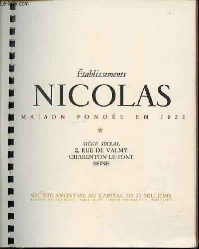 LISTE DES GRANDS VINS FINS 1936 - CATALOGUE NICOLAS.