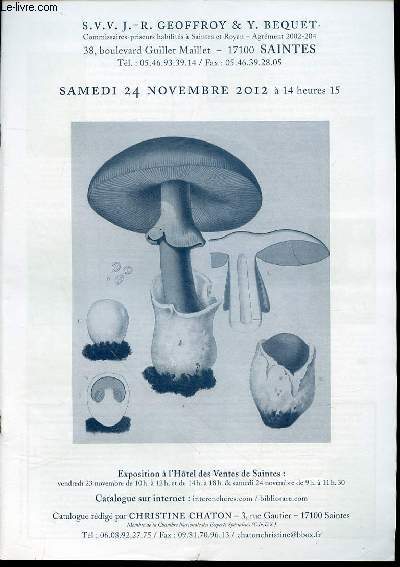 CATALOGUE D'ENCHERES : EXPOSITION A L'HOTEL DES VENTES DE SAINTES. 24 NOVEMBRE 2012.