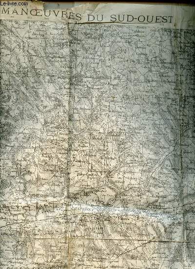 CARTE SUR LES MANOEUVRES DU SUD-OUEST DE DIMENSION 100 X 48 CM ENVIRON - CARROYAGE KILOMETRIQUE LAMBERT - III - ZONE SUD.