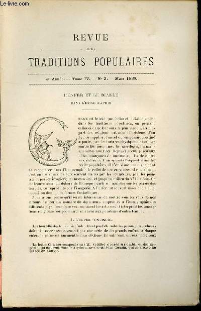 REVUE DES TRADITIONS POPULAIRES : 4 EME ANNEE, TOME IV, N3, MARS 1889 - L'ENFER ET LE DIABLE DANS L'ICONOGRAPHIE.