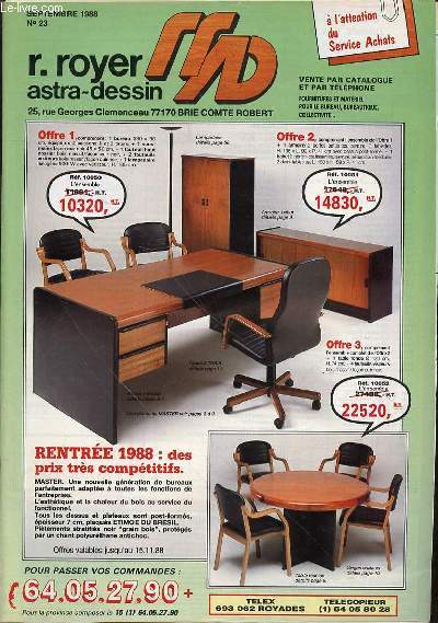 R. ROYER ASTRA-DESSIN N23 / SEPTEMBRE 1988 - VENTE PAR TELEPHONE ET PAR CATALOGUE : FOURNITURES ET MATERIEL POUR LE BUREAU, BUREAUTIQUE, COLLECTIVITE, ETC.