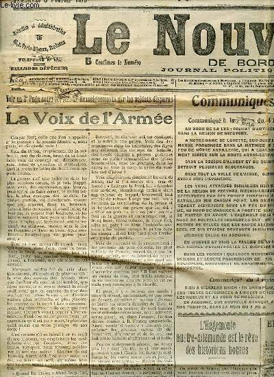LE NOUVELLISTE DE BORDEAUX - JOURNAL POLITIQUE QUOTIDIEN. Voix de l'arme de Massacr / Les russes : violents engagements / Guillaume II : en Allemagne / Archevque de Wastminster dlgu du Pape, et la lettre du Cardinal Mercier / Scandale Desclaux etc.