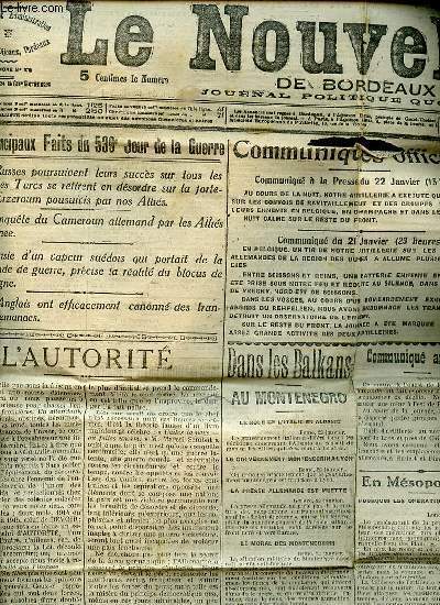 LE NOUVELLISTE DE BORDEAUX N13.795 - JOURNAL POLITIQUE QUOTIDIEN. Principaux faits du 539 me de la Guerre / Conqute du Cameroun allemand / Bombardement de la cte belge / Guerre arienne / Reconstitution de l'arme serbe etc.