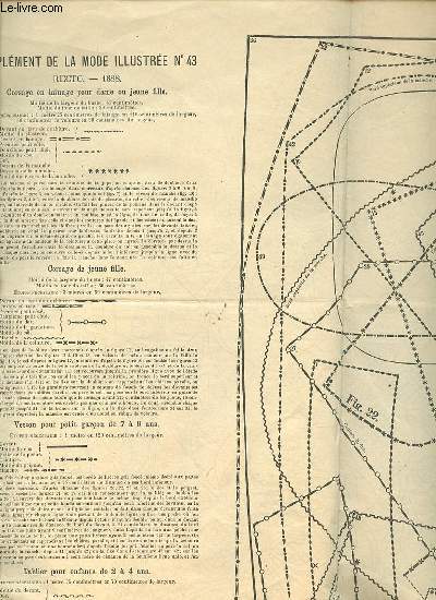 SUPPLEMENT DE LA MODE ILLUSTRE N43 - PATRONS DE COUTURE : Corsage de laine pour dame ou jeune fille / Veston pour petit garon de 7  9 ans / Tablier pour enfants de 2  4 ans / Pantoufle pour dame / ETC.