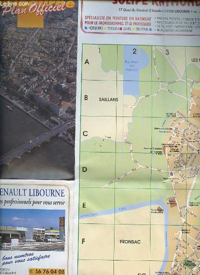 PLAN OFFICIEL DE LIBOURNE - CARTE EN COULEURS DE DIMENSION DE 60 X 63 CM ENVIRON.