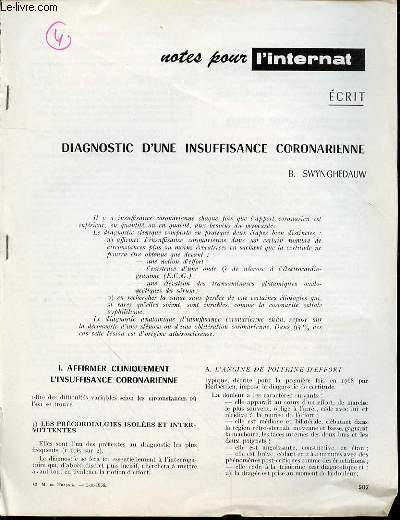 NOTES POUR L'INTERNAT - DIAGNOSTIC D'UNE INSUFFISANCE CORONARIENNE DE B. SWYNGHEDAUW.