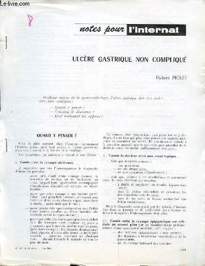 NOTES POUR L'INTERNAT - ULCERE GASTRIQUE NON COMPLIQUE PAR HUBERT PIGUET.