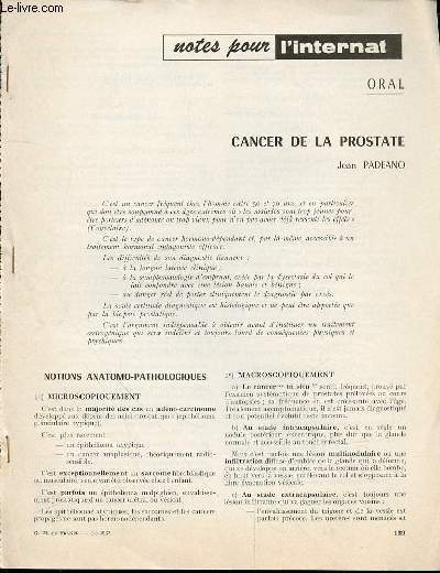 NOTES POUR L'INTERNAT - CANCER DE LA PROSTATE DE JEAN PADEANO.