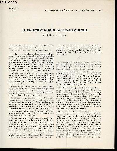 LE TRAITEMENT DE L'OEDEME CEREBRAL : TOME XIX, N24 - Extrait de la revue du Praticien n24 du 21 septembre 1969.