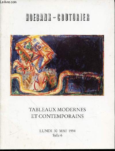 CATALOGUE DE VENTE AUX ENCHERES : TABLEAUX MODERNES ET CONTEMPORAINS provenant d'une collection prive et neuf oeuvres par Constantin Xenakis - LUNDI 30 MAI 1994, DROUOT-RICHELIEU, SALLE 6.