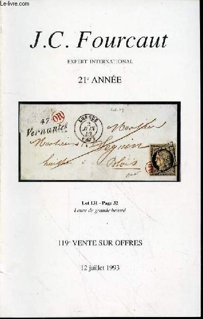 CATALOGUE 119 EME VENTE SUR OFFRES - TIMBRES LOT 131 / 12 JUILLET 1993.