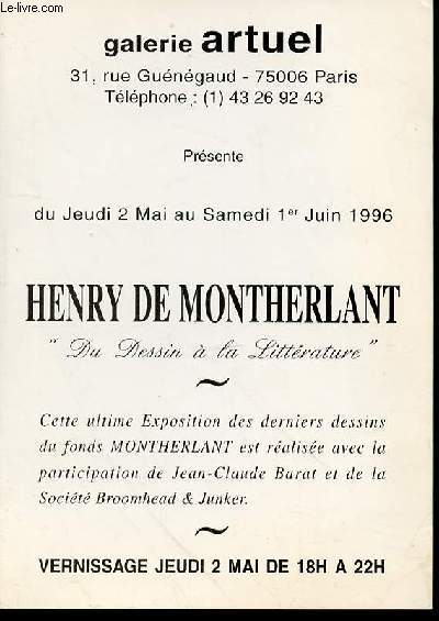 DEPLIANT SUR L'EXPOSTION D'HENRY DE MONTHERLANT 