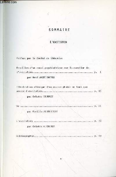 LES CAHIERS DU CENTRE DE PSYCHANALYSE ET DE PSYCHOTHERAPIE - EXCITATION REPRESENTATION DE MOTS ET DE CHOSES 1 - N6 PRINTEMPS 1983