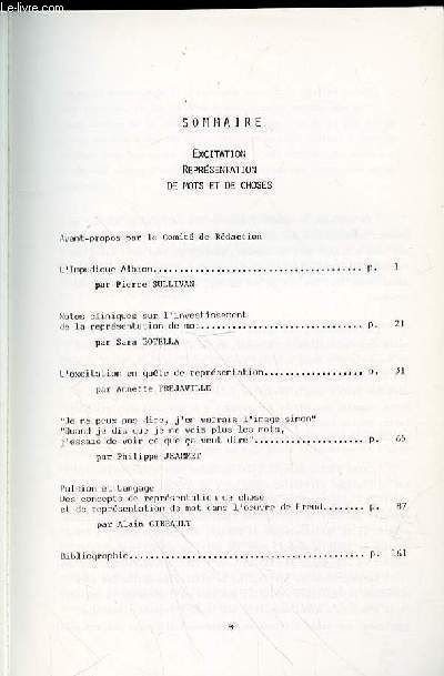 LES CAHIERS DU CENTRE DE PSYCHANALYSE ET DE PSYCHOTHERAPIE - EXCITATION REPRESENTATION DE MOTS ET DE CHOSE 2 - N7 AUTOMNE 1983