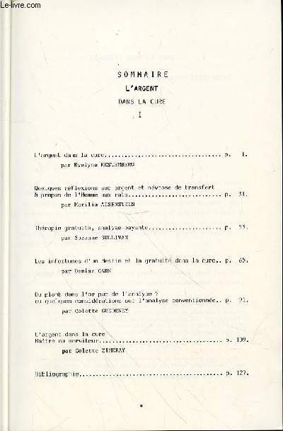 LES CAHIERS DU CENTRE DE PSYCHANALYSE ET DE PSYCHOTHERAPIE - L'ARGENT DANS LA CURE 1 - N11 - AUTOMNE 1985.