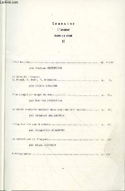 LES CAHIERS DU CENTRE DE PSYCHANALYSE ET DE PSYCHOTHERAPIE - L'ARGENT DANS LA CURE 2 - N12 - PRINTEMPS 1986