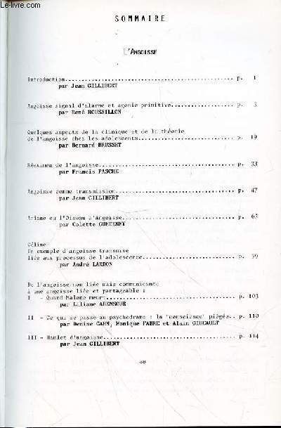 LES CAHIERS DU CENTRE DE PSYCHANALYSE ET DE PSYCHOTHERAPIE - L'ANGOISSE - N20 - PRINTEMPS - 1990