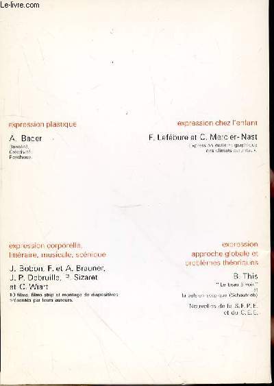 EXPRESSION ET SIGNE / ETUDES PSYCHOPATHOLOGIQUES -SEPTEMBRE 73 VOL 3 N3 - A. Bader, banalit, crativit, psychose / F. Lefebure et c. Mercier-Nast, Expression orale et graphique des climats parentaux.