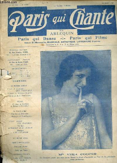 PARIS QUI CHANTE ET ARLEQUIN - PARIS QUI DANCE - PARIS QUI FILME - REVUE BI-MENSUELLE - MUSICALE -ARTIQTIQUE - LITTERAIRE ILLUSTREE - 24 EME ANNEE - N1766 - 15 MARS 1926