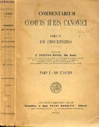 COMMENTARIUM CODICIS IURIS CANONICI - LIBER IV DE PROCESSIBUS - PARS I -DE IUDICIIS