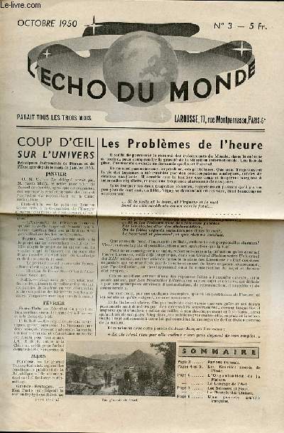 L'ECHO DU MONDE N3 - OCTOBRE 1950 - PARAIT TOUS LES 3 MOIS