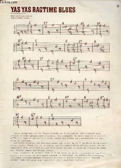 RECUEIL DE TABLATURES - YAS YAS RAGTIME BLUES - FARETHEEWELL TITANIC - SUGARBABE - CHARLEY JAMES - OH PAPA - QHAKE THAT THINGS - EAST COLORADO BLUES - DEATH COMES CREEPING - SEE SEE RIDER - BLUES AIN'T DRY - SPIDER SPIDER