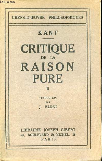 CRITIQUE DE LA RAISON PURE II