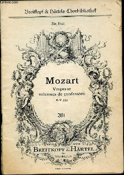 MOZART VESPERAE SOLENNES DE CONFESSORE K. V. 339 - ALTO -CH. B. 1641/42A.
