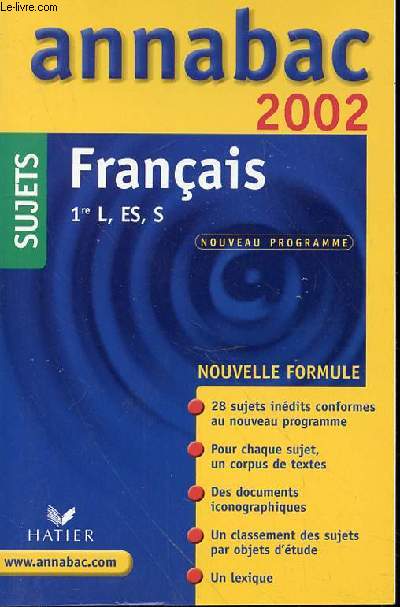 ANNABAC 2002 -SUJETS FRANCAIS 1RE L, ES, S