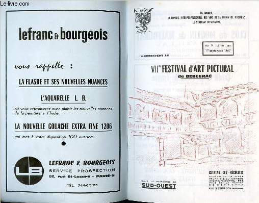 PROGRAMME DU VIIME FESTIVAL D'ART PICTURAL DE BERGERAC - DU 9 JUILLET AU 17 SEPTEMBRE 1967 -